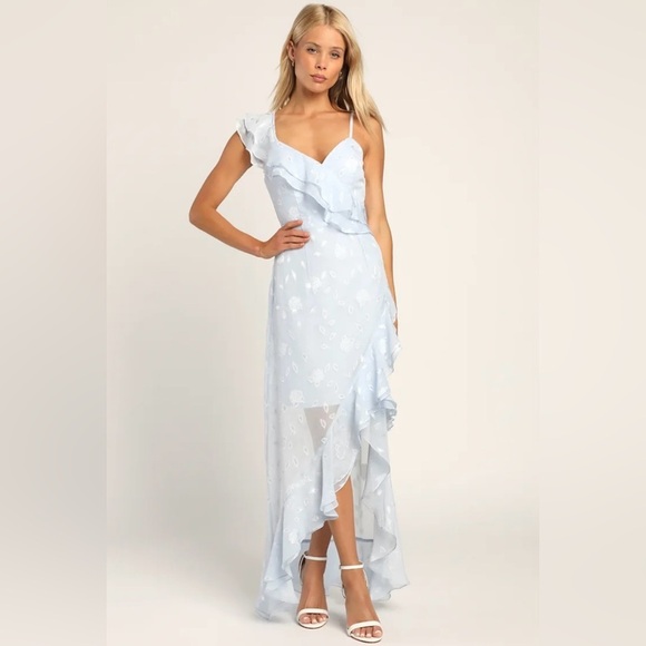Lulus Dresses & Skirts - Lulus light blue floral jacquard ruffled maxi dress